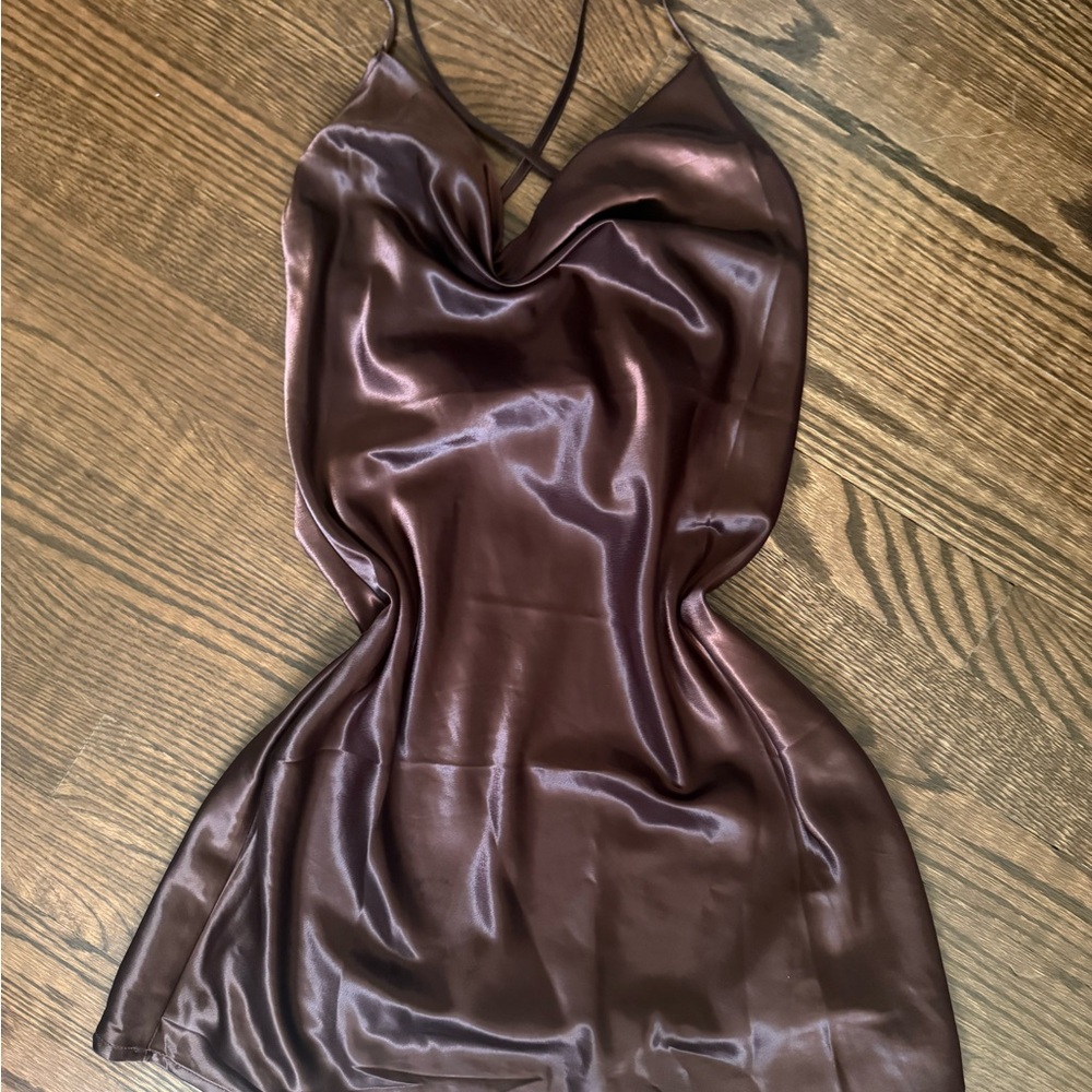 Sleek Brown Satin Dress